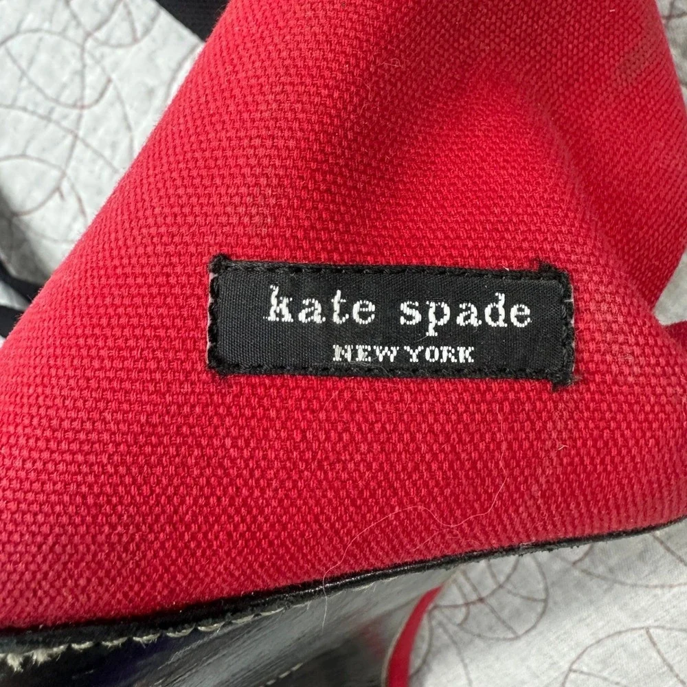 Kate Spade New York Diaper Bag Red Canvas Teddy Rattle Blankie Leather Trim